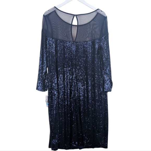 NWT R & M Richards Sequin Long Sleeve Knee-Length Evening Dress Navy Blue 20w - Picture 4 of 8